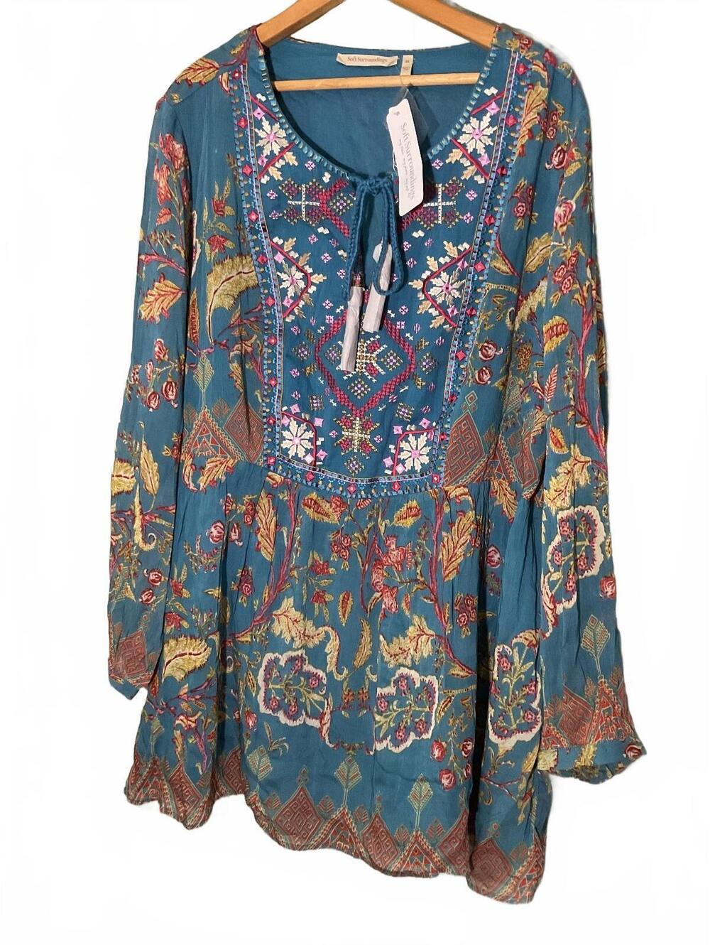 Soft Surroundings Embroidered Boho Tunic 2X NWT